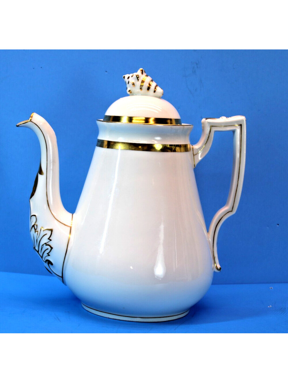 Vtg Limoge-style Porcelain Coffee Pot 24k Gold Accents Shell Finial